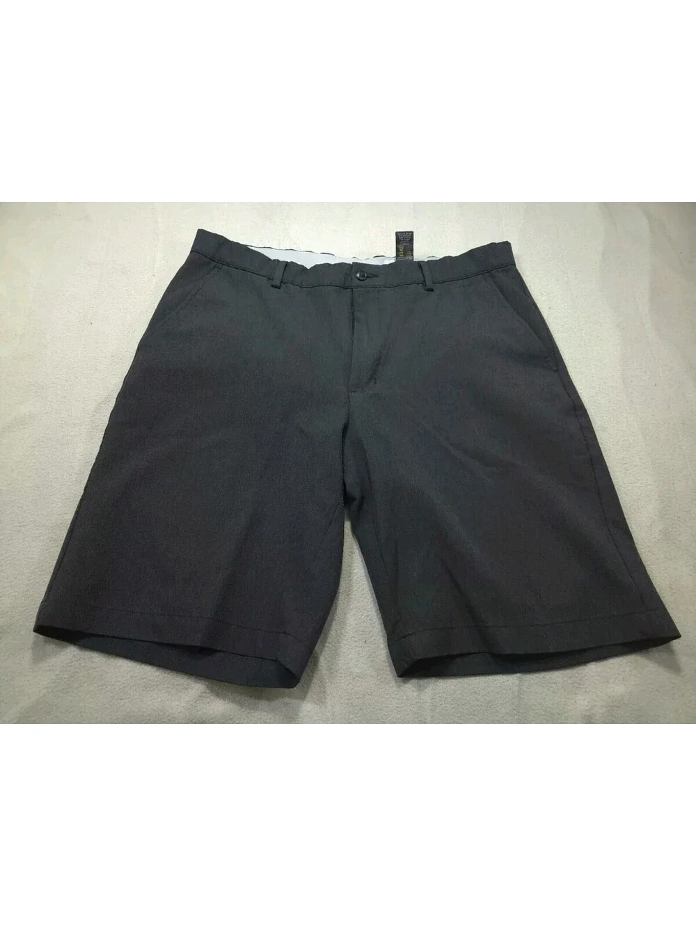 Greg Norman Mens Shorts 36 Black Golf Performance Stretch Shark Logo Chino Flat